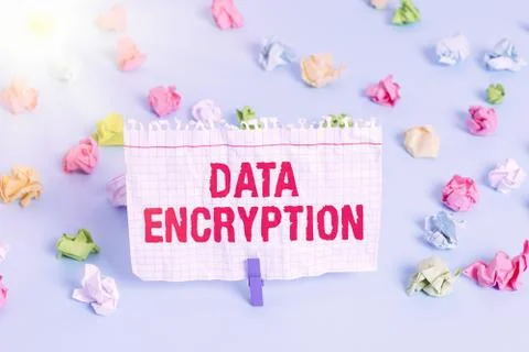 Text sign showing Data Encryption. Conceptual photo Symmetrickey algorithm for Stock Photos