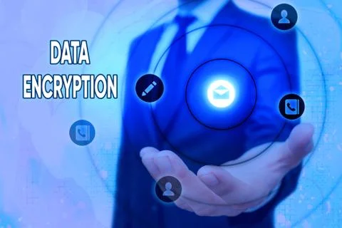 Text sign showing Data Encryption. Conceptual photo Symmetrickey algorithm for Stock Photos