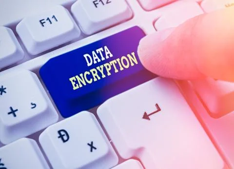 Text sign showing Data Encryption. Conceptual photo Symmetrickey algorithm for Stock Photos