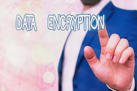 Text sign showing Data Encryption. Conceptual photo Symmetrickey algorithm for Stock Photos