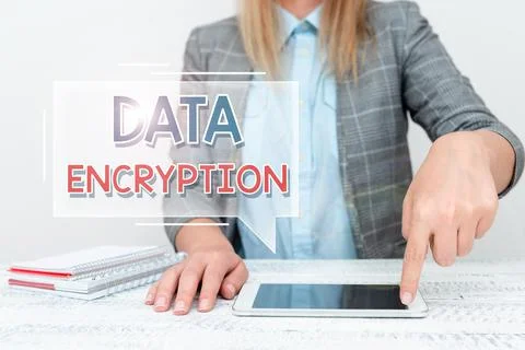 Text sign showing Data Encryption. Word Written on Symmetrickey algorithm for Stockfoto's