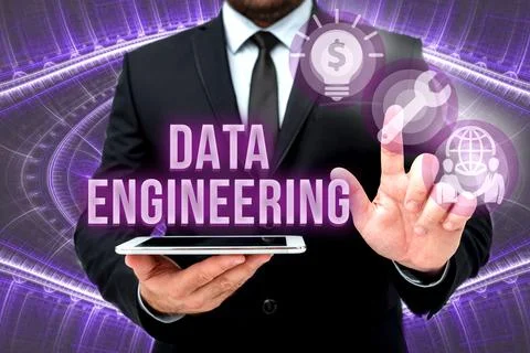 Text sign showing Data Engineering. Business showcase data science that focuses Stock Photos
