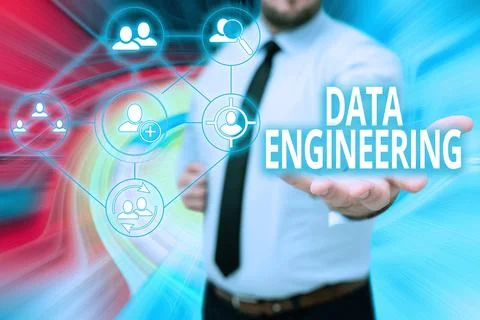 Text sign showing Data Engineering. Word for data science that focuses on Stock Photos