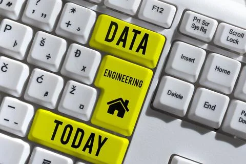 Text sign showing Data Engineering. Conceptual photo data science that focuses Stock Photos