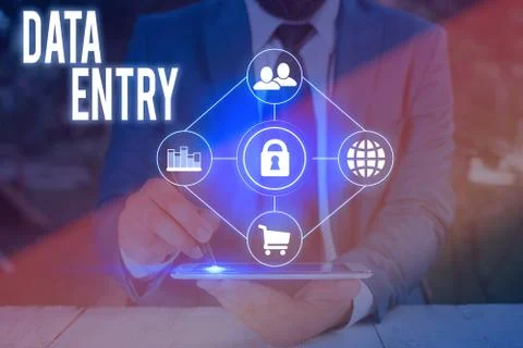 Text sign showing Data Entry. Conceptual photo process of inputting data or Stock Photos