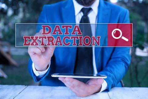 Text sign showing Data Extraction. Conceptual photo act or process of retrieving Stock Photos