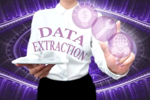 Text sign showing Data Extraction. Business approach act or process of Stock Photos