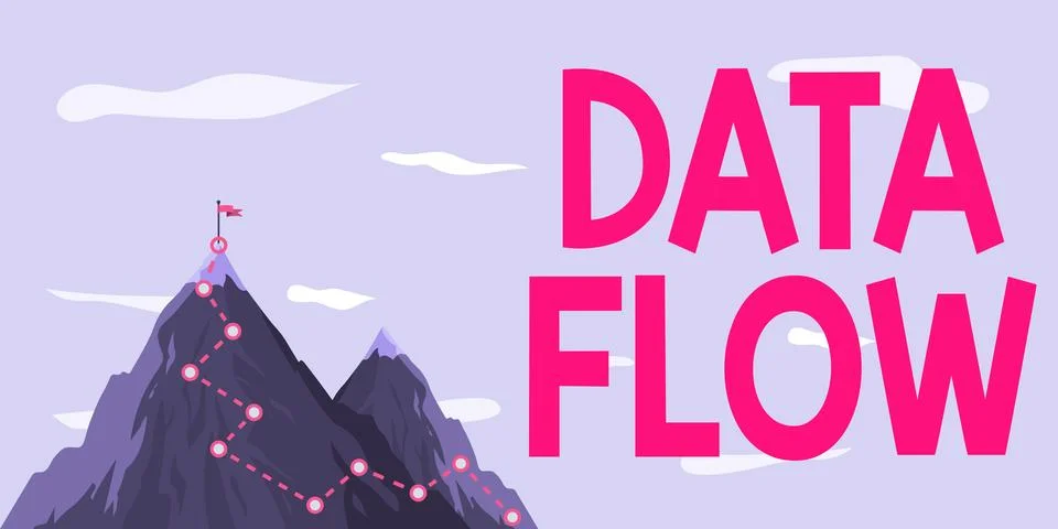 Text sign showing Data Flow. Conceptual photo the movement of data through a 스톡 일러스트