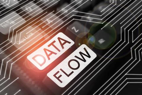 Text sign showing Data Flow. Conceptual photo the movement of data through a 스톡 사진