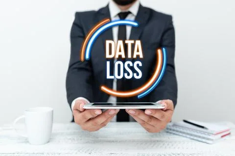 Text sign showing Data Loss. Word for process or event that results in data Stock Photos