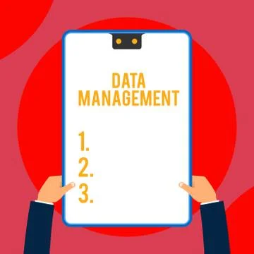 Text sign showing Data Management. Conceptual photo The practice of organizing Illustrazione stock