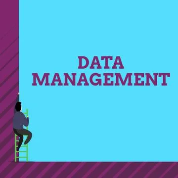 Text sign showing Data Management. Conceptual photo The practice of organizing Illustrazione stock