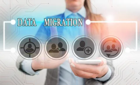 Text sign showing Data Migration. Conceptual photo process of transferring data Stock Photos