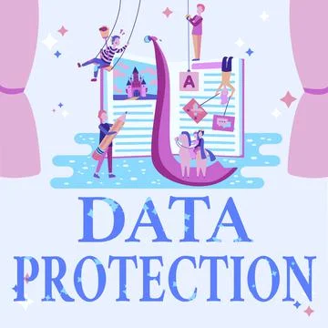 Text sign showing Data Protection. Concept meaning legal control over access and Illustrazione stock