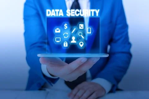 Text sign showing Data Security. Conceptual photo Confidentiality Disk Stock Photos