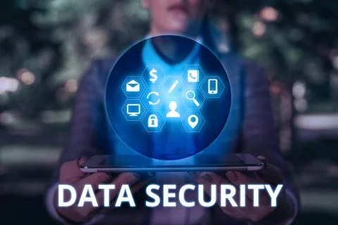Text sign showing Data Security. Conceptual photo Confidentiality Disk Stock Photos