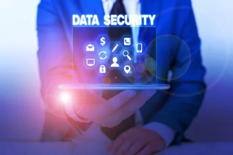 Text sign showing Data Security. Conceptual photo Confidentiality Disk Stock Photos