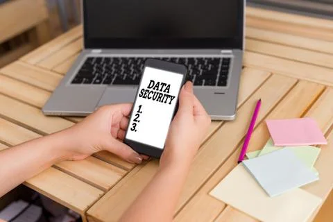 Text sign showing Data Security. Conceptual photo the process of protecting data Stock-Fotos