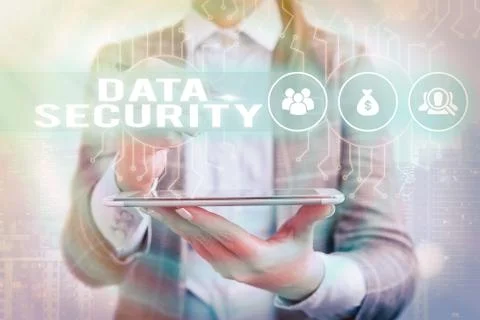 Text sign showing Data Security. Conceptual photo Confidentiality Disk Stock Photos