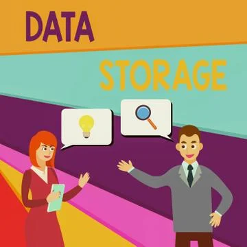Text sign showing Data Storage. Conceptual photo the act of archiving data in Stock Illustration