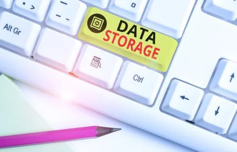 Text sign showing Data Storage. Conceptual photo the act of archiving data in 스톡 사진