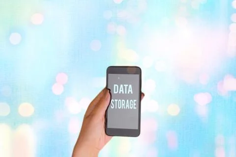 Text sign showing Data Storage. Conceptual photo the act of archiving data in 스톡 사진
