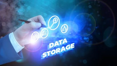 Text sign showing Data Storage. Conceptual photo the act of archiving data in 写真素材
