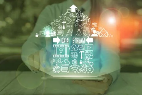 Text sign showing Data Stream. Conceptual photo sequence of digitally encoded Stock Photos