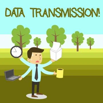 Text sign showing Data Transmission. Conceptual photo sending data Illustrazione stock