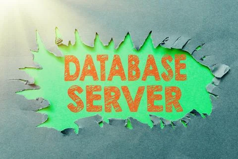 Text sign showing Database Server. Word for uses a database application that Stock Photos