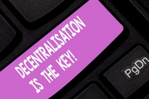 Text sign showing Decentralization Is The Key. Conceptual photo Block chain Fotos Stock
