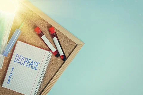 Text sign showing Decrease. Conceptual photo the process of growing Stock Photos