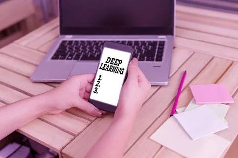 Text sign showing Deep Learning. Conceptual photo the collection of algorithms Stock Photos