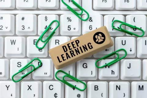 Text sign showing Deep Learning. Business approach Hierarchical Abstractions Stock Photos