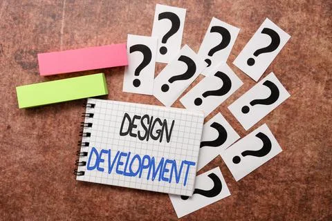Text sign showing Design Development. Word for technical aspects of materials Stock-Fotos