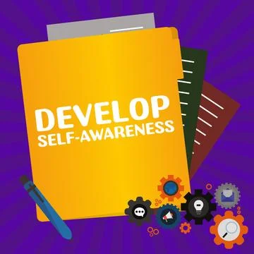 Text sign showing Develop Self Awareness. Business approach Improve sharp Stock Illustration