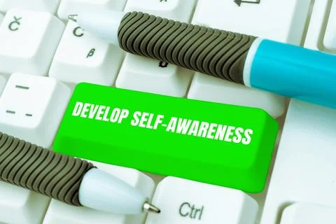 Text sign showing Develop Self Awareness. Business overview Improve sharp 스톡 사진