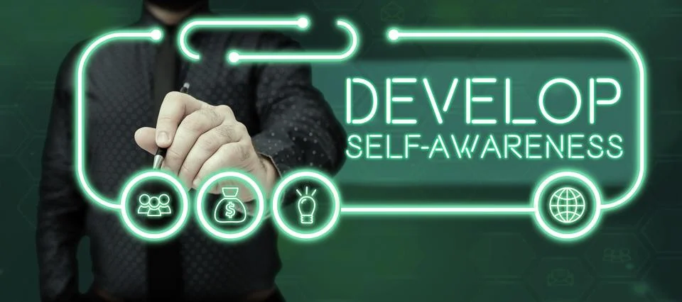 Text sign showing Develop Self Awareness. Internet Concept Improve sharp Stock Photos