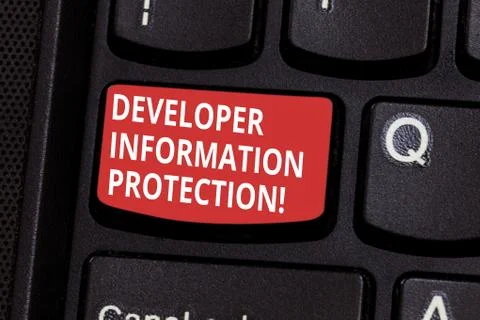 Text sign showing Developer Information Protection. Conceptual photo Safeguard Stockfoto's