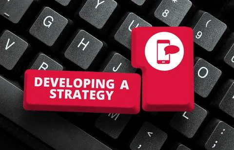 Text sign showing Developing A Strategy. Word Written on Discussing the Ideas Foto stock