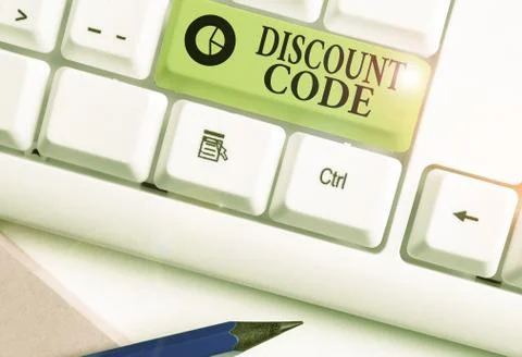 Text sign showing Discount Code. Conceptual photo Series of letters or numbers Stock-Fotos