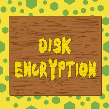 Text sign showing Disk Encryption. Conceptual photo the security mechanism used Stockillustratie