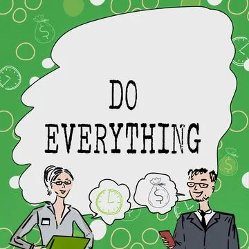 Text sign showing Do Everything. Word Written on Jack of All Trades Self Esteem Illustrazione stock