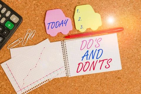 Text sign showing Do S And Don Ts. Conceptual photo Technologically complication Stock Photos