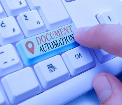 Text sign showing Document Automation. Conceptual photo workflows that assist in Fotos de archivo