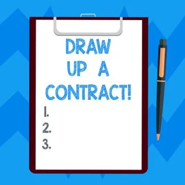 Text sign showing Draw Up A Contract. Conceptual photo Write a business Illustrazione stock