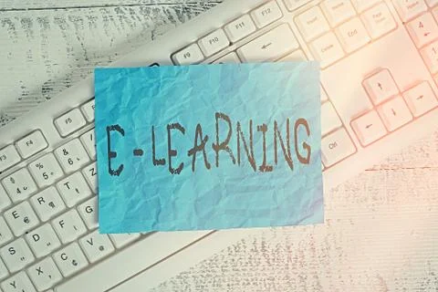 Text sign showing E learning. Conceptual photo training through electronic media 스톡 사진