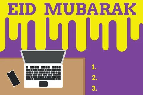 Text sign showing Eid Mubarak. Conceptual photo traditional Muslim greeting Illustrazione stock