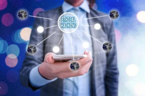 Text sign showing Ethical Hacking. Conceptual photo a legal attempt of cracking 스톡 사진
