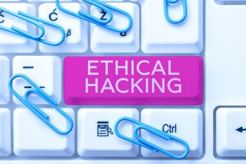 Text sign showing Ethical Hacking. Conceptual photo act of locating weaknesses Foto stock